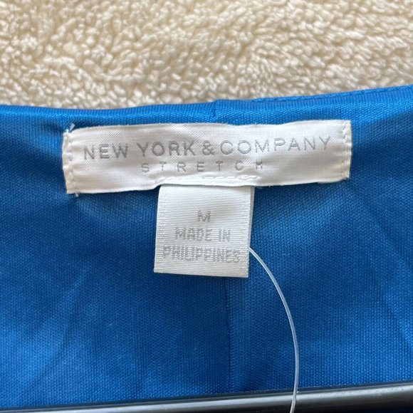 New York And Company Cap Sleeve Wrap Front Dress Fully Lined Blue Size Large - Picture 9 of 12